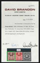 1939 2s 6d Great Britain, Specimen, Certificate, Type 23. MNH, ...