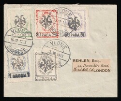 1913 (15 Dec) Albania, Cover from Vlore (Albania) to London (England) ...