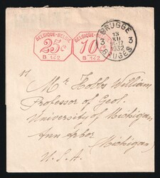 1932 (Dec. 13) Belgium, Wrapper to USA with 10c Octagonal Handstamp ...