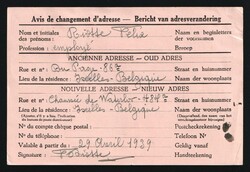 1939 (April 29) Belgium, 10c Change of Address postal card to ...