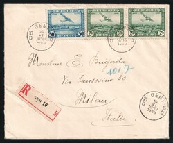 1939 (June 16) Belgium, Registered-Airmail cover to Italy franked ...