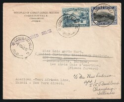 1940 (Oct. 8) Cover from Belgian Congo to USA franked with 25c Uele ...