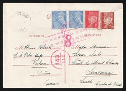 1943 (Aug. 24) 1.20fr Pétain postal card from Vichy France sent to ...