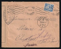 1945 (June 27) Cover from France to Switzerland franked with 4fr Iris ...