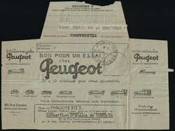 1925 'Peugeot', Advertising Telegram, Paris, France.