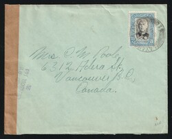 Malayan States: 1941 Cover to Canada franked with Johore 8¢ Sultan ...