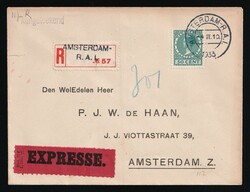 1933 (4 Feb) Netherlands, Registered Express Cover locally addressed ...
