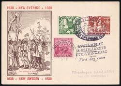 1938 (8 Apr) First Day Postcard 'New Sweden' from Stockholm (Sweden) ...