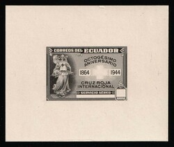 1945 Republic of Ecuador, Red Cross, Trial Color Proof Sheetlet, ...