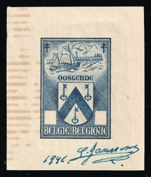 1946 Belgium, Master Die Proof Sheetlet, Imperforate, Signature. MNG, ...