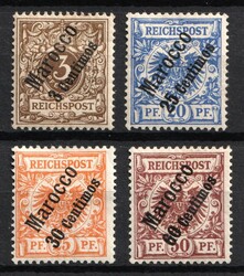 1899 German Offices in Morocco, Germany. MH, Michel 1, 4, 5 a, 6, CV ...