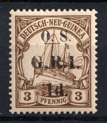 1914 1d on 3pf British Occupation of New Guinea, Kaiser’s Yacht, 'O ...