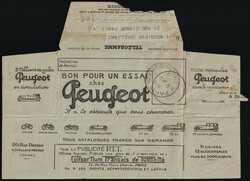 1925 'Peugeot', Advertising Telegram, Paris, France. 