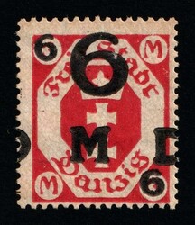 1921 6 on 3m Danzig Gdansk, Germany, Official Stamp, SHIFTED ...