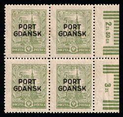 1926 5gr Port Gdansk, Danzig Gdansk, Germany, Block of Four, Margin, ...