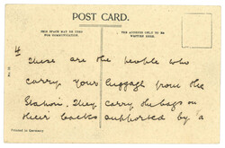 Bhotia Coolies picture postcard, with handwritten content.  ...