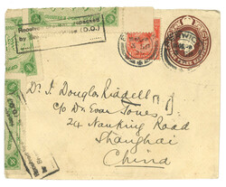 1925 (3 Sep) Britain 1-1/2d stationery cover to Shanghai, uprated by ...