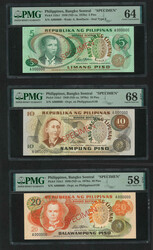 1949 (ND ca 1970s) Bangko Sentral ng Pilipinas specimen set from 5 ...