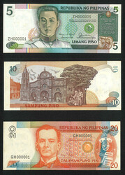 1949 Republic of the Philippines 5 piso, 10 piso and 20 piso, all ...