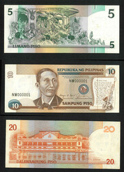 1949 Republic of the Philippines 5 piso, 10 piso and 20 piso, all ...
