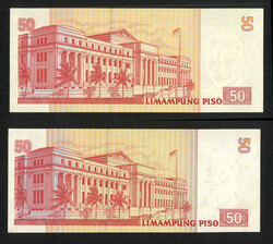 1993 Republic of the Philippines 50 piso x2, both with solid 3 serial ...