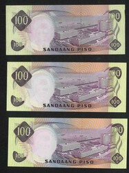 1949 Bangko Sentral ng Pilipinas 100 piso x3, with fancy serial nos ...