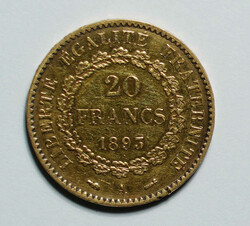 1893 France gold 20 Francs (KM825). Paris mint. 21.5mm, 6.452g. AGW: ...