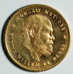 1877 Netherlands Willem III 10 gold gulden (KM106). 22.5mm, 6.729g. ...