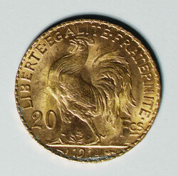 1914 France gold 20 Francs (KM857). Paris mint. 21.5mm, 6.452g. AGW: ...