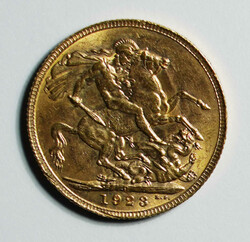 1923 Australia KGV gold Sovereign (KM29). 22mm, 7.988g. AGW: 0.2355oz ...
