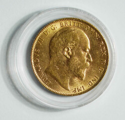 1910 Britain KEVII gold Sovereign (KM805). Royal mint. 22mm, 7.988g. ...