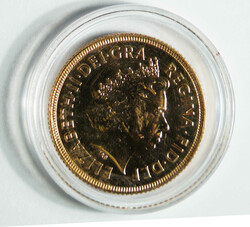 2002 Britain QEII Golden Jubilee gold Sovereign (KM1026). Royal mint. ...