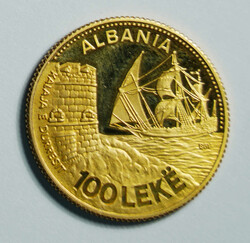 1987 Albania "Seaport of Durazzo" gold 100 Leke (KM59). Hungarian ...