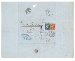 1856 (5 Sept), an envelope sent from France to Canton China, endorsed ...