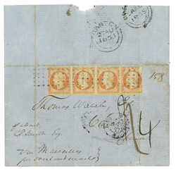 3 July 1855, France sent to Canton, China affixed with a stripe of 4 ...