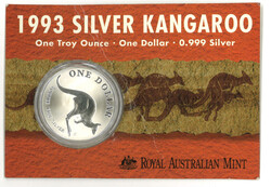1993 Royal Australia Mint Silver Kangaroo 1oz in original coin card. ...