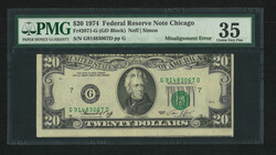 1974 USA Federal Reserve Note Chicago $20. Misalignment Error. Serial ...