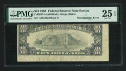 1985 USA Federal Reserve Note Boston $10. Misalignment Error. Serial ...