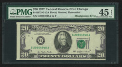 1977 USA Federal Reserve Note Chicago $20. Misalignment Error. Serial ...
