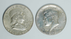1963 and 1964 USA Franklin and Kennedy 1/2 Dollar pair. ...
