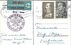 Swissair Bordpost 2. Mittelholzer Gedenkflug 1957, Etappe ...
