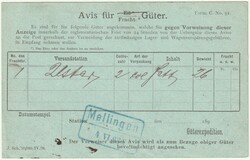 Aushilfsstempel MELLINGEN 4.VI.98, (2773) auf Güter-Aviskarte der ...