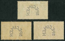 1937 Coronation set of 3. Specimen perfin. Mint OG. Fine and scarce