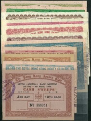 Small collection of 195-60s HK Jockey club cash sweeps ticket. F-VF