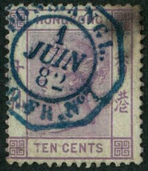1882 QV 10c CA wmk tied by Poss Angl Paq No7 in blue ink. Toning ...