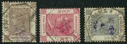 Group of 3 QV all tied by French Yokohama A Marseille marking. VF