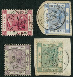 Group of 4 QV from 1880 issue all tied by French Ligne N marking. VF