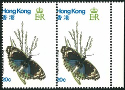 1979 Butterfly 20c pair with right margin showing perf. shift variety ...