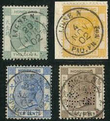 Group of 4 QV from 1900 issue all tied by French Ligne N marking. VF