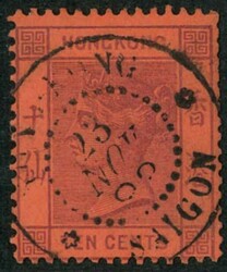 1891 QV 10c tied by Hong Kong to Saigon ship marking. VF and scarce